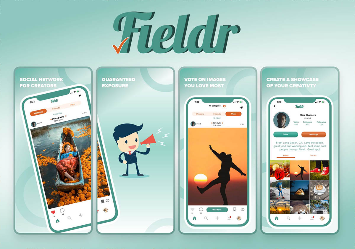 Fieldr creative community app screens